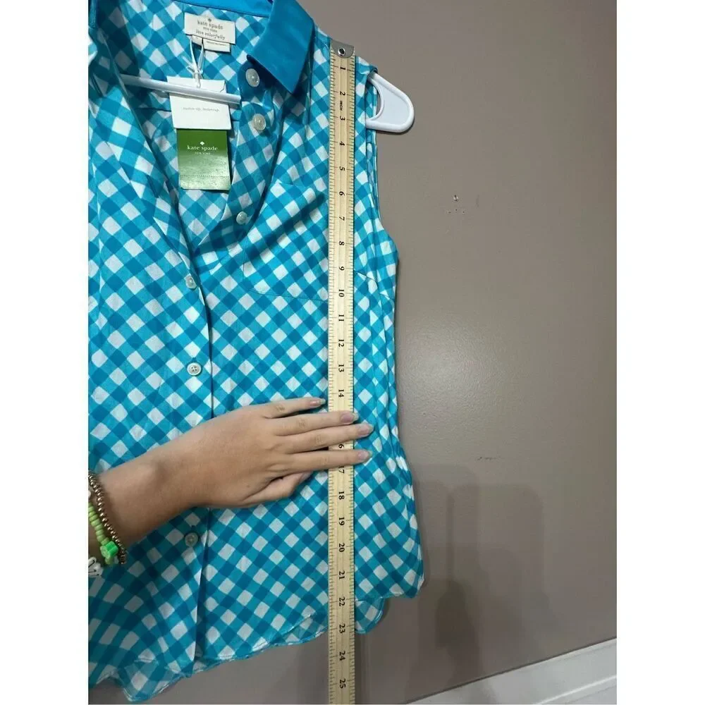 NWT Kate Spade Gingham Fey Firoza Short Sleeve Lightweight Top